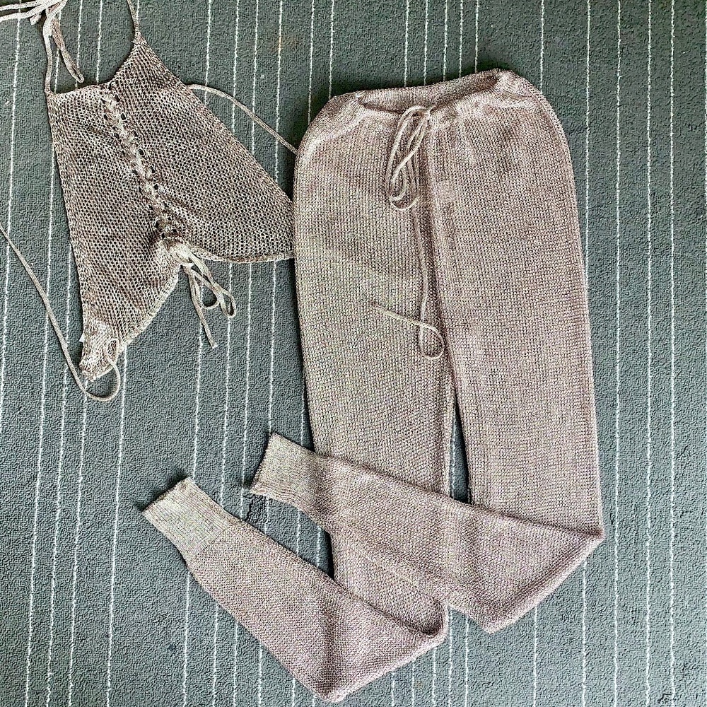 Two-Piece Metallic Mesh Halter Top & Tube Joggers